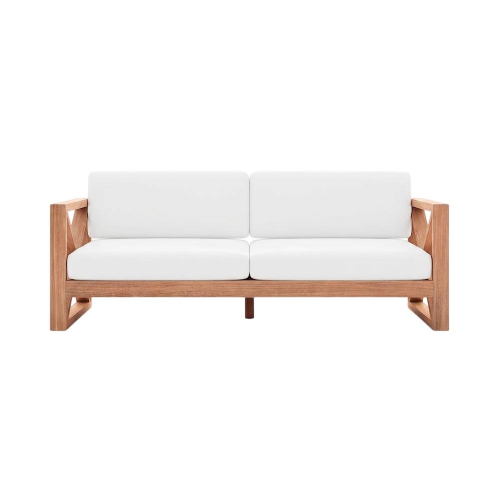 Contemporary White Fabric Outdoor Sofa With Teak Finish. Picture 4