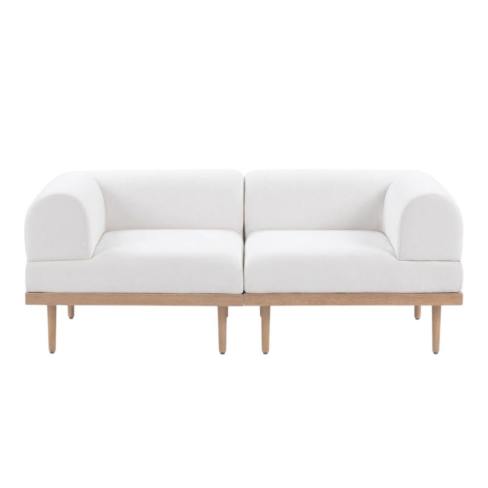 Cream Fabric Outdoor Modular Loveseat With Cushions And Contemporary Style. Picture 4