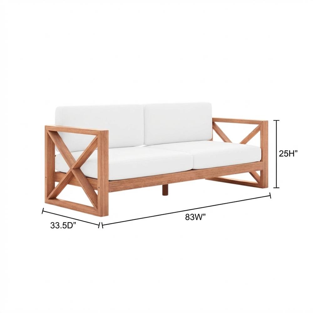 Contemporary White Fabric Outdoor Sofa With Teak Finish. Picture 7