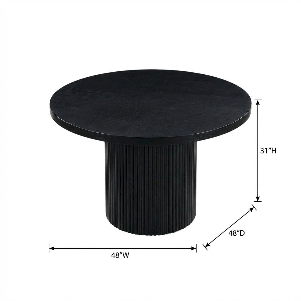 Black Round Oak Veneer Dining Table, Mid-Century Modern, Seats 4. Picture 7