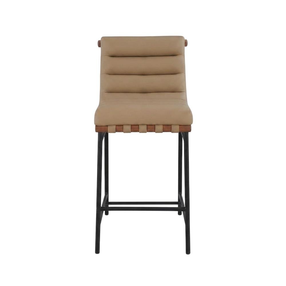 Vegan Leather & Boucle Counter Stool for Bar, Tan Vegan Leather. Picture 4