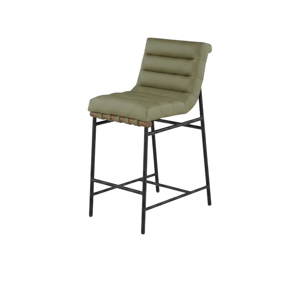 Vegan Leather & Boucle Counter Stool for Bar, Green Vegan Leather. Picture 1