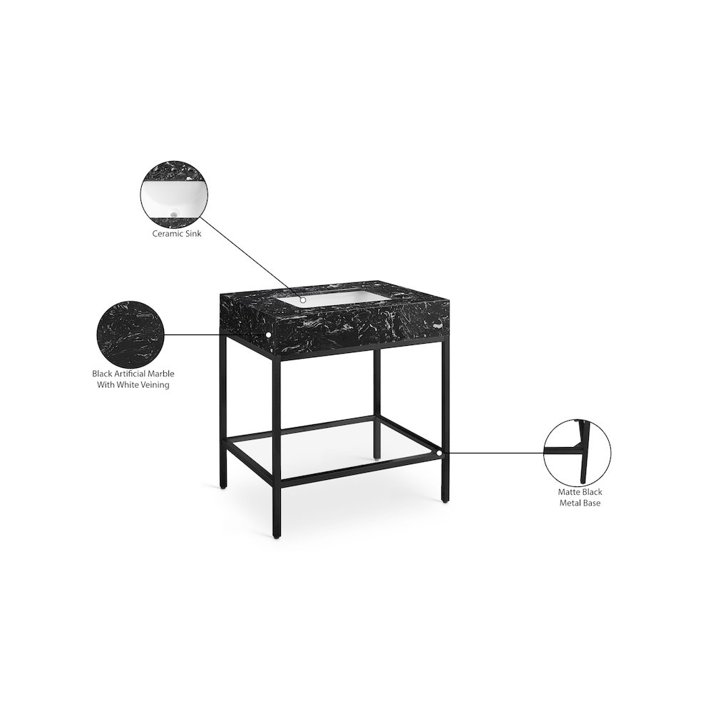 Marmo Black Engineered Marble Bathroom Vanity. Picture 8