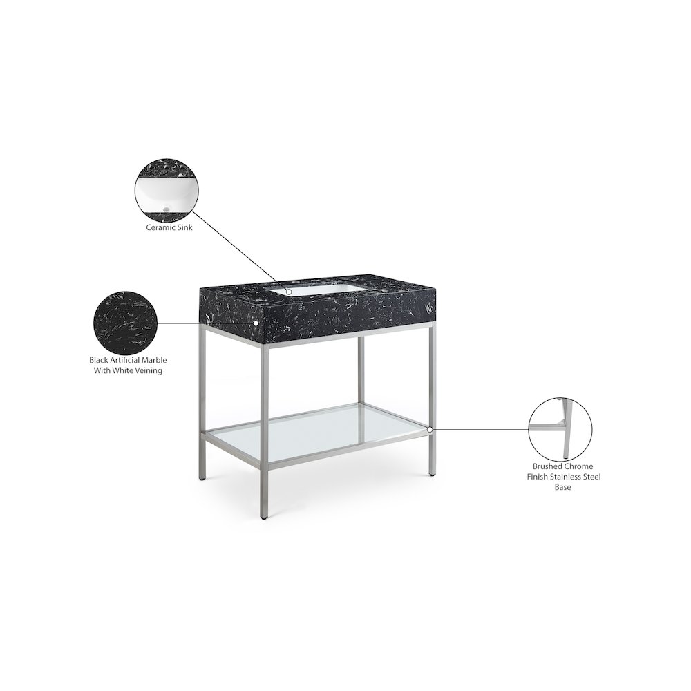 Marmo Black Engineered Marble Bathroom Vanity. Picture 8
