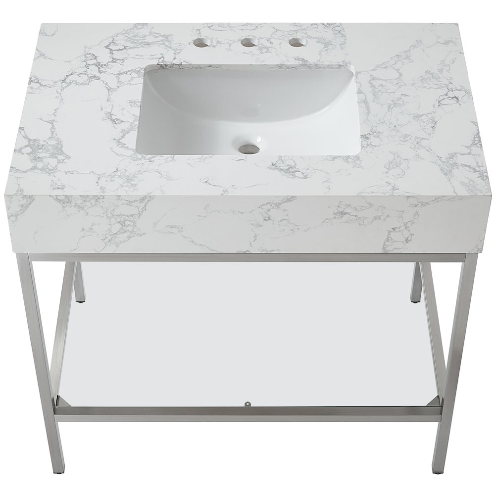 Marmo White Engineered Marble Bathroom Vanity. Picture 4