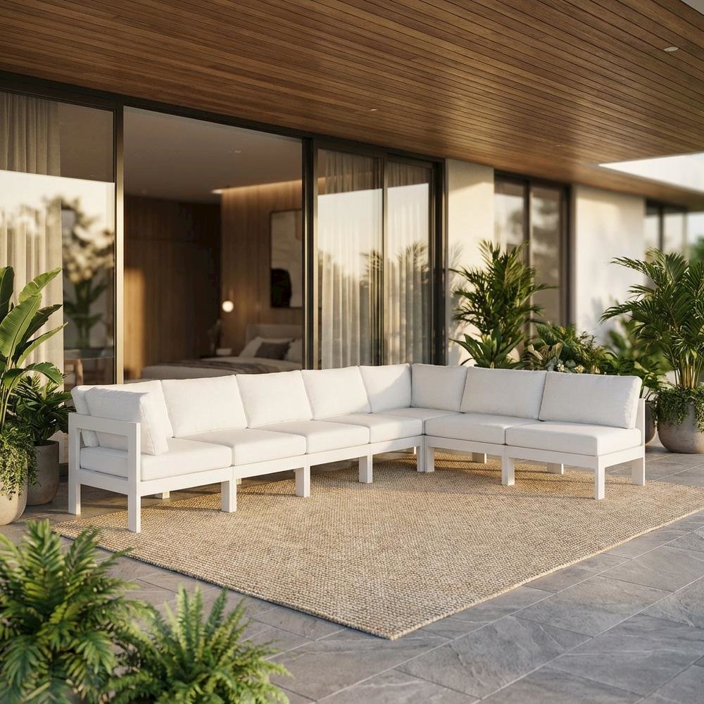White Fabric Outdoor Patio Modular Sectional With Contemporary Design. Picture 2