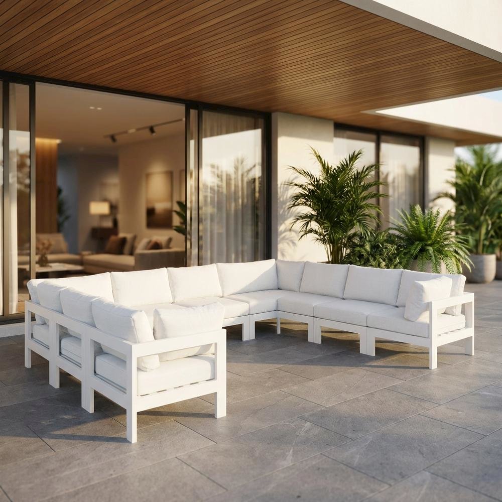 White Fabric Outdoor Patio Modular Sectional With Contemporary Style. Picture 2