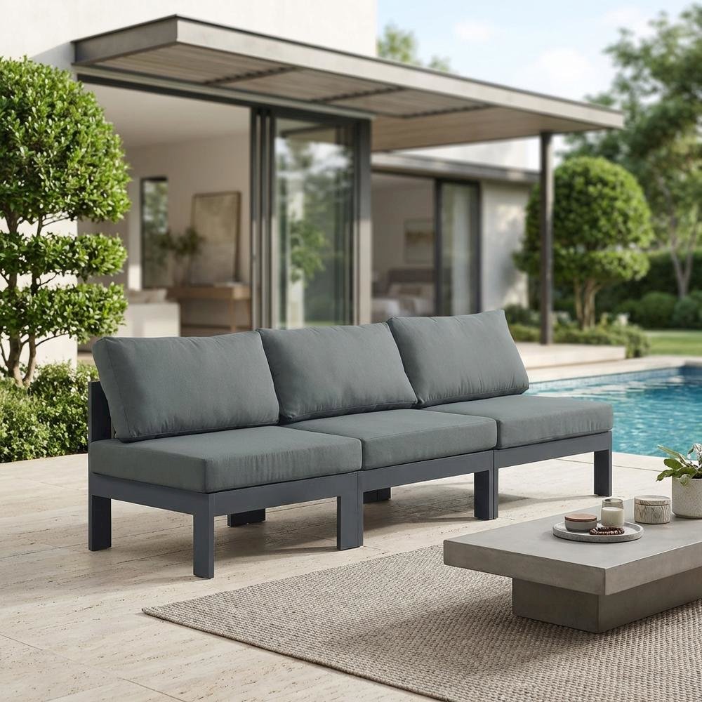 Gray Fabric Outdoor Patio Modular Sofa, Contemporary Style, Cushioned Seating. Picture 3