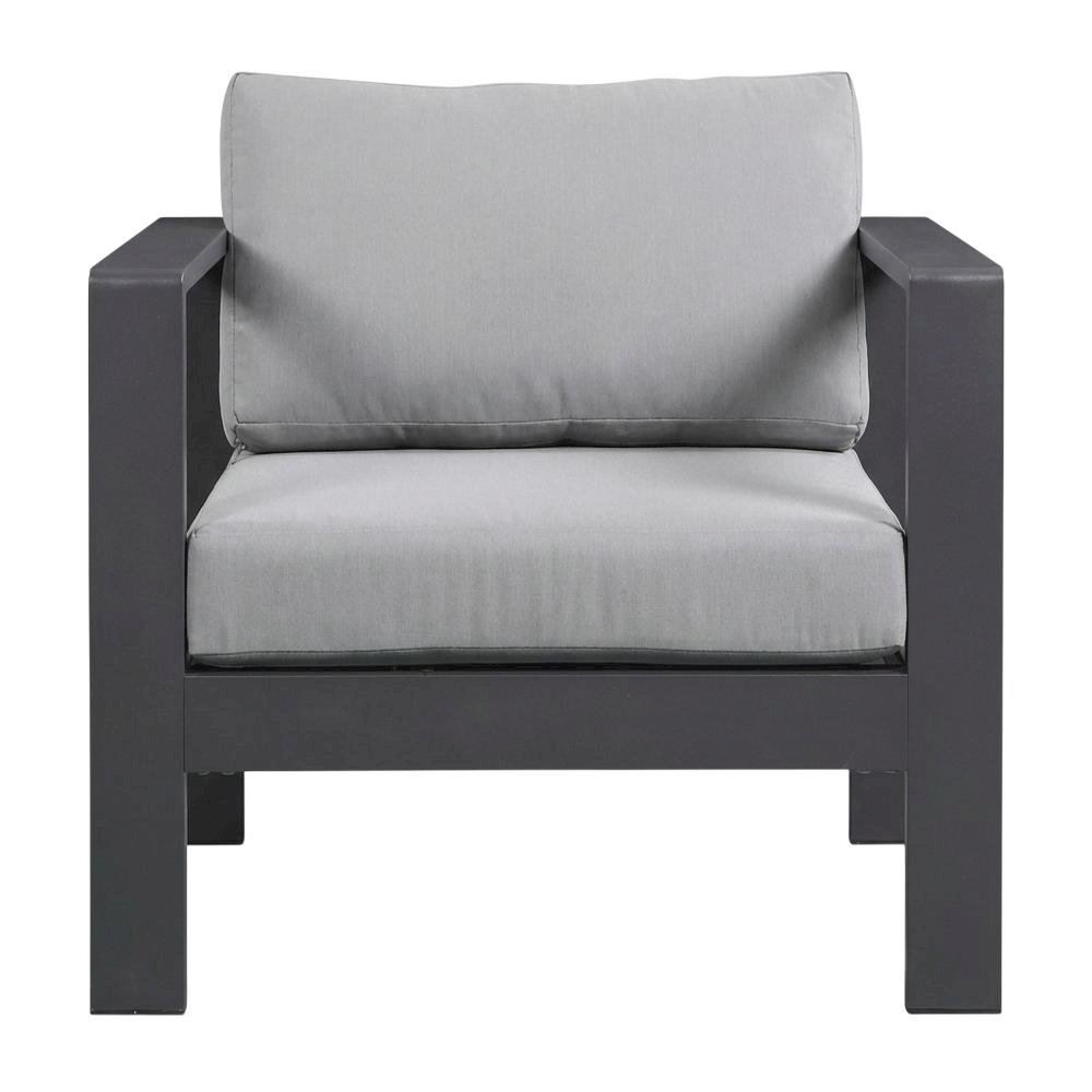 Gray Fabric Outdoor Patio Armchair With Aluminum Frame And Contemporary Design. Picture 4