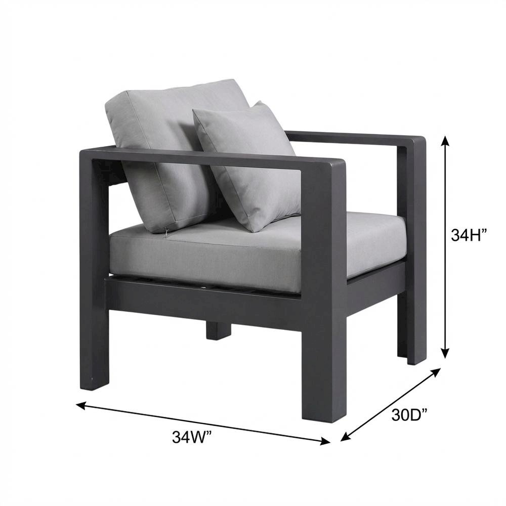 Gray Fabric Outdoor Patio Armchair With Aluminum Frame And Contemporary Design. Picture 7