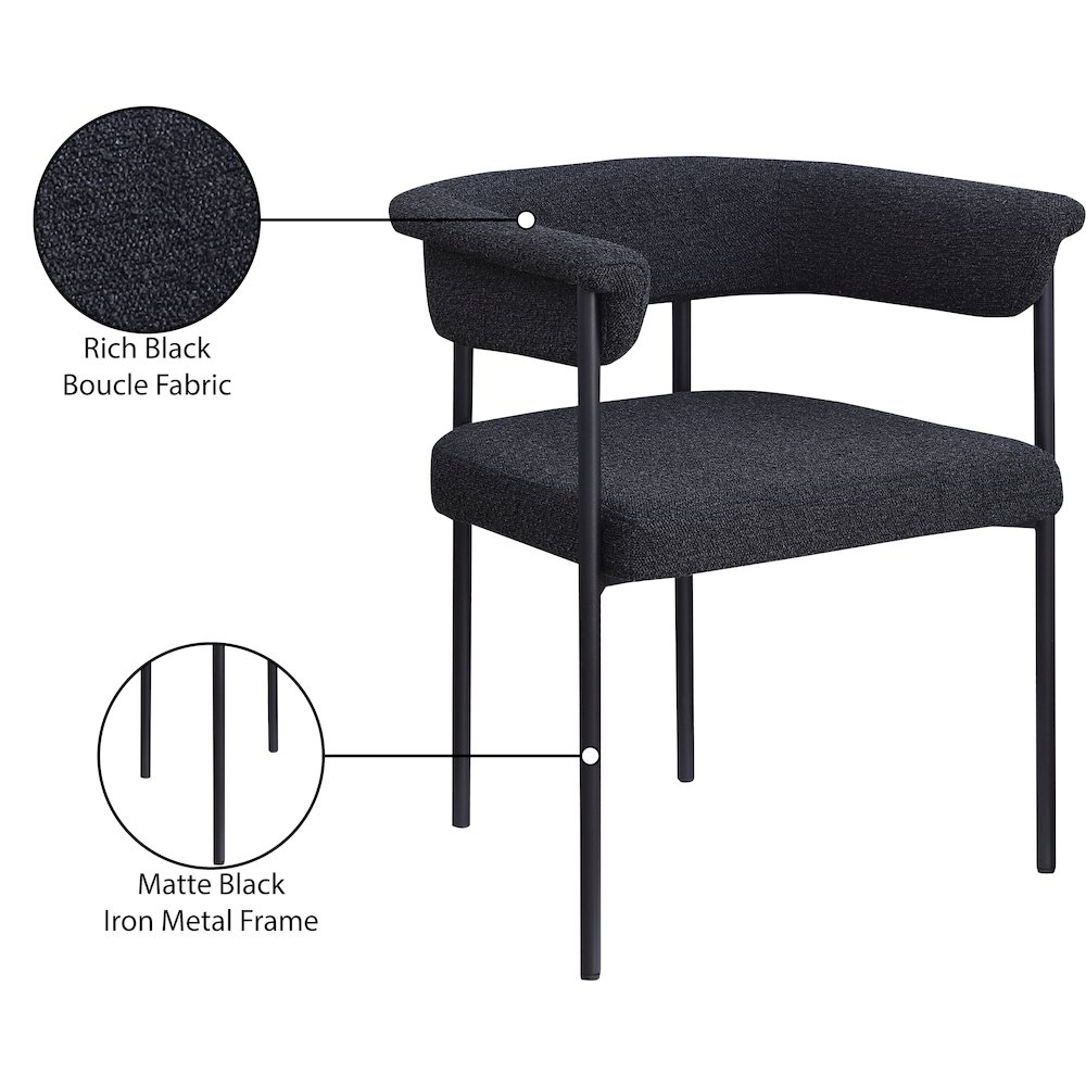Malin Black Boucle Fabric Dining Chair, Set of 2. Picture 8
