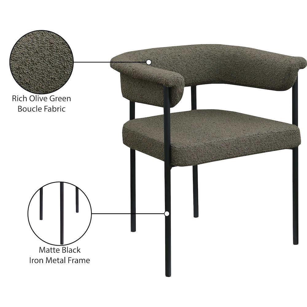 Malin Olive Boucle Fabric Dining Chair, Set of 2. Picture 8