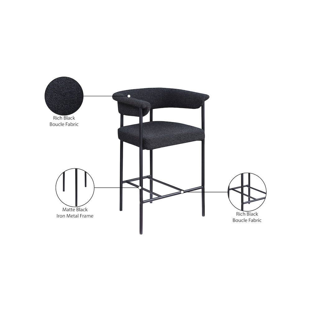 Malin Black Boucle Fabric Counter Stool, Set of 2. Picture 8
