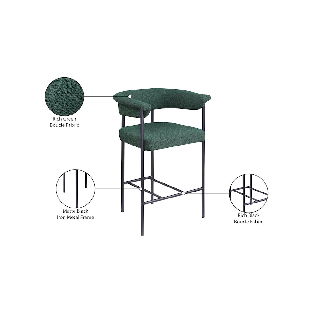 Malin Green Boucle Fabric Counter Stool, Set of 2. Picture 8