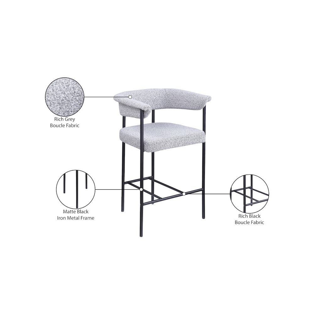 Malin Grey Boucle Fabric Counter Stool, Set of 2. Picture 8