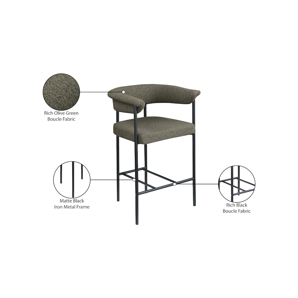 Malin Olive Boucle Fabric Counter Stool, Set of 2. Picture 8