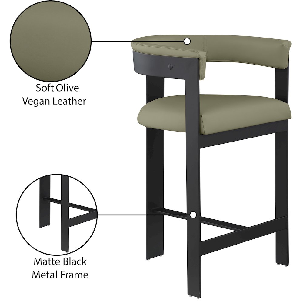 Romeo Olive Green Vegan Leather Counter Stool, Set of 2. Picture 8