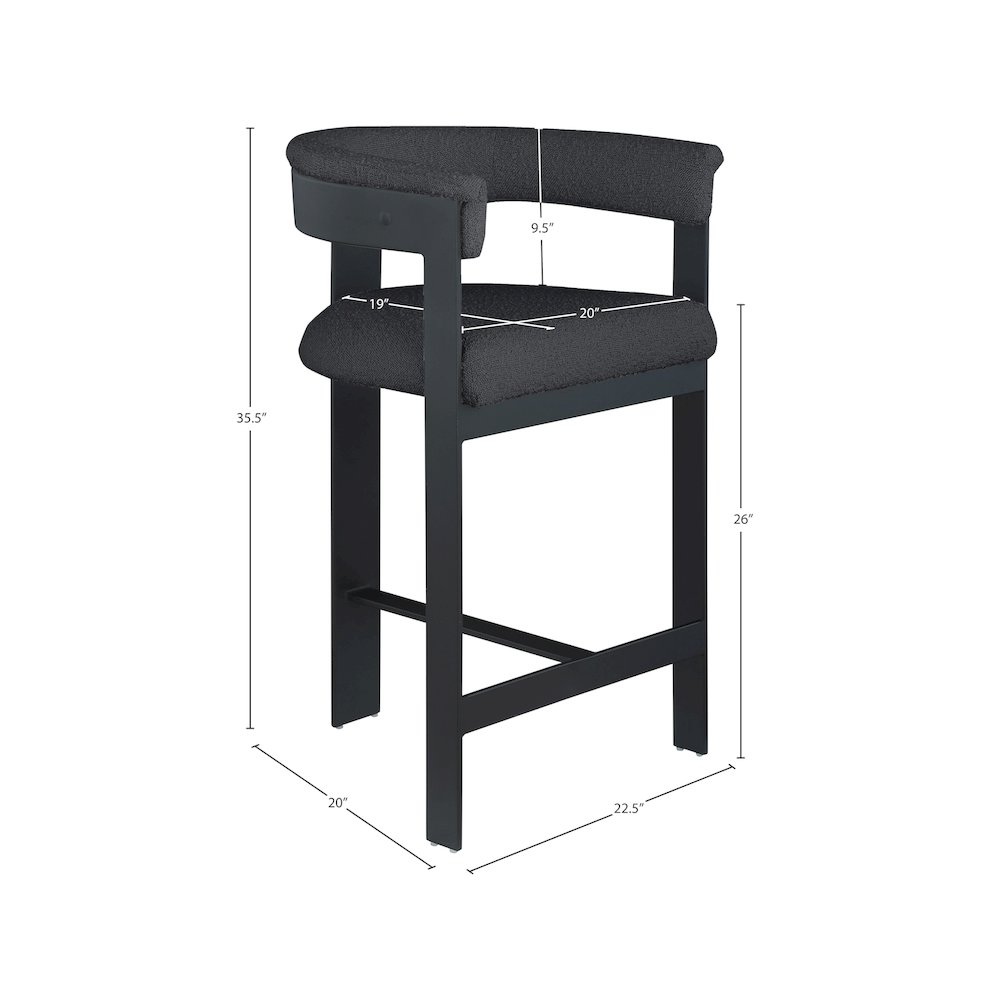 Romeo Black Boucle Fabric Counter Stool, Set of 2. Picture 5