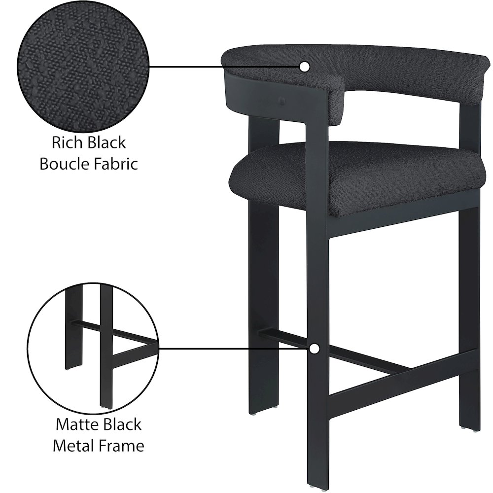 Romeo Black Boucle Fabric Counter Stool, Set of 2. Picture 6
