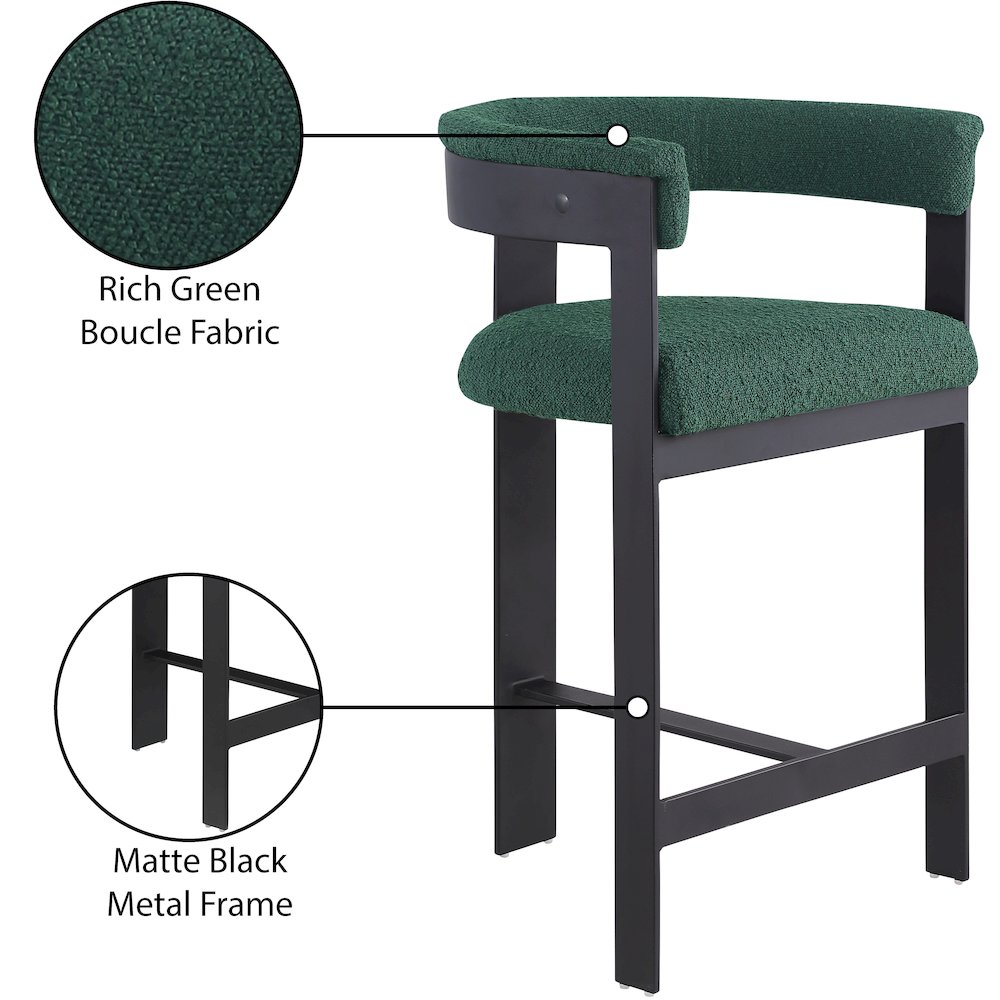 Romeo Green Boucle Fabric Counter Stool, Set of 2. Picture 7