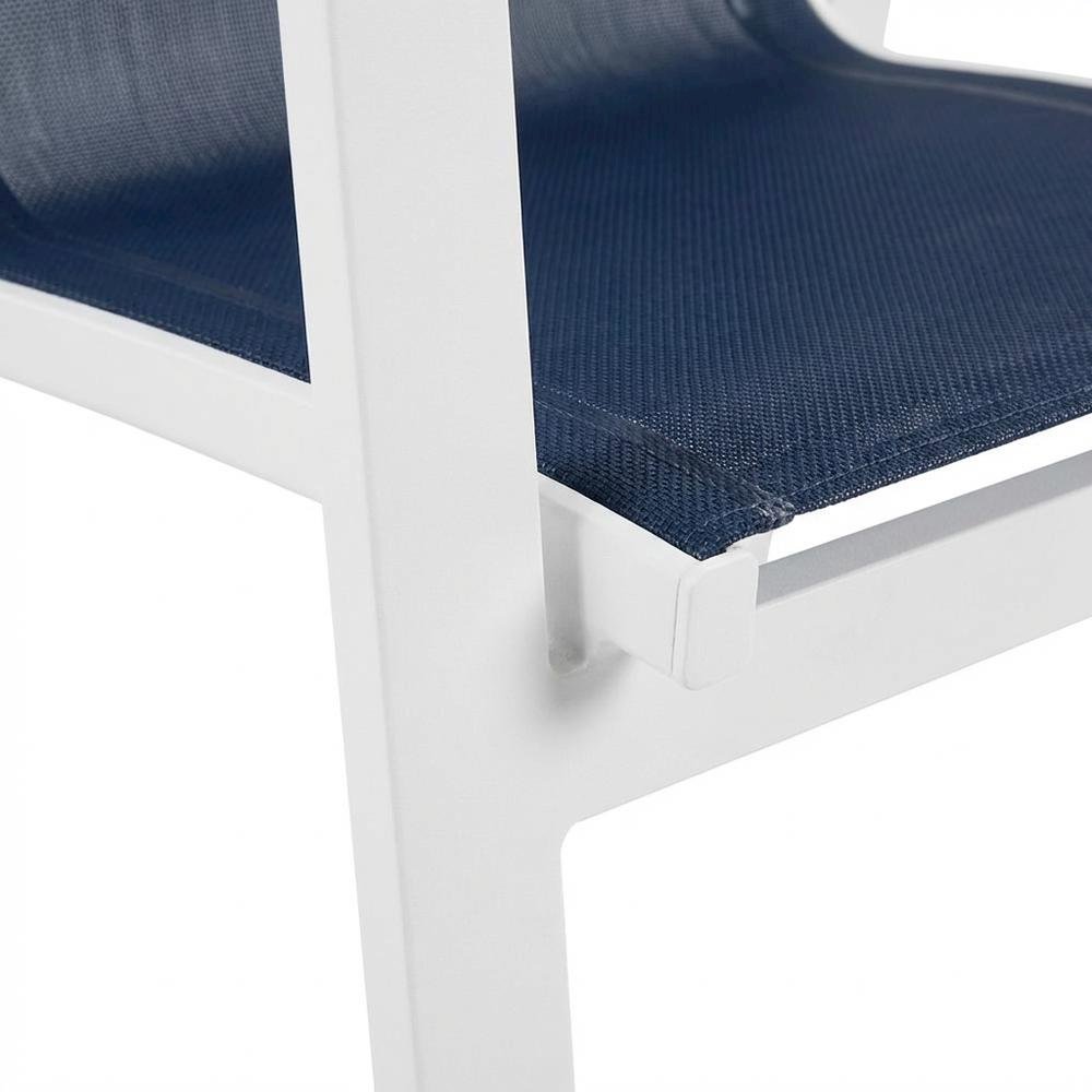 Navy Mesh Fabric Outdoor Dining Arm Chairs Set Of 2 With Cushioned Seats. Picture 6