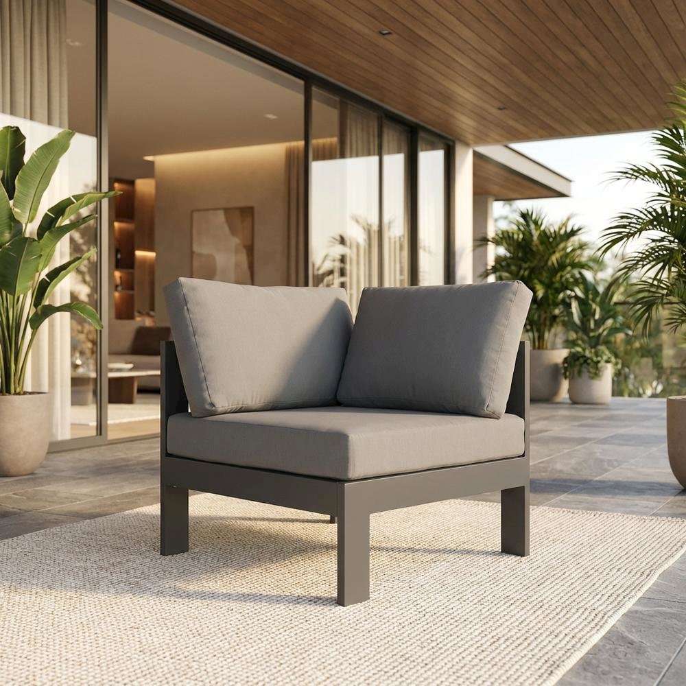 Gray Fabric Outdoor Corner Chair With Aluminum Frame And Contemporary Style. Picture 2