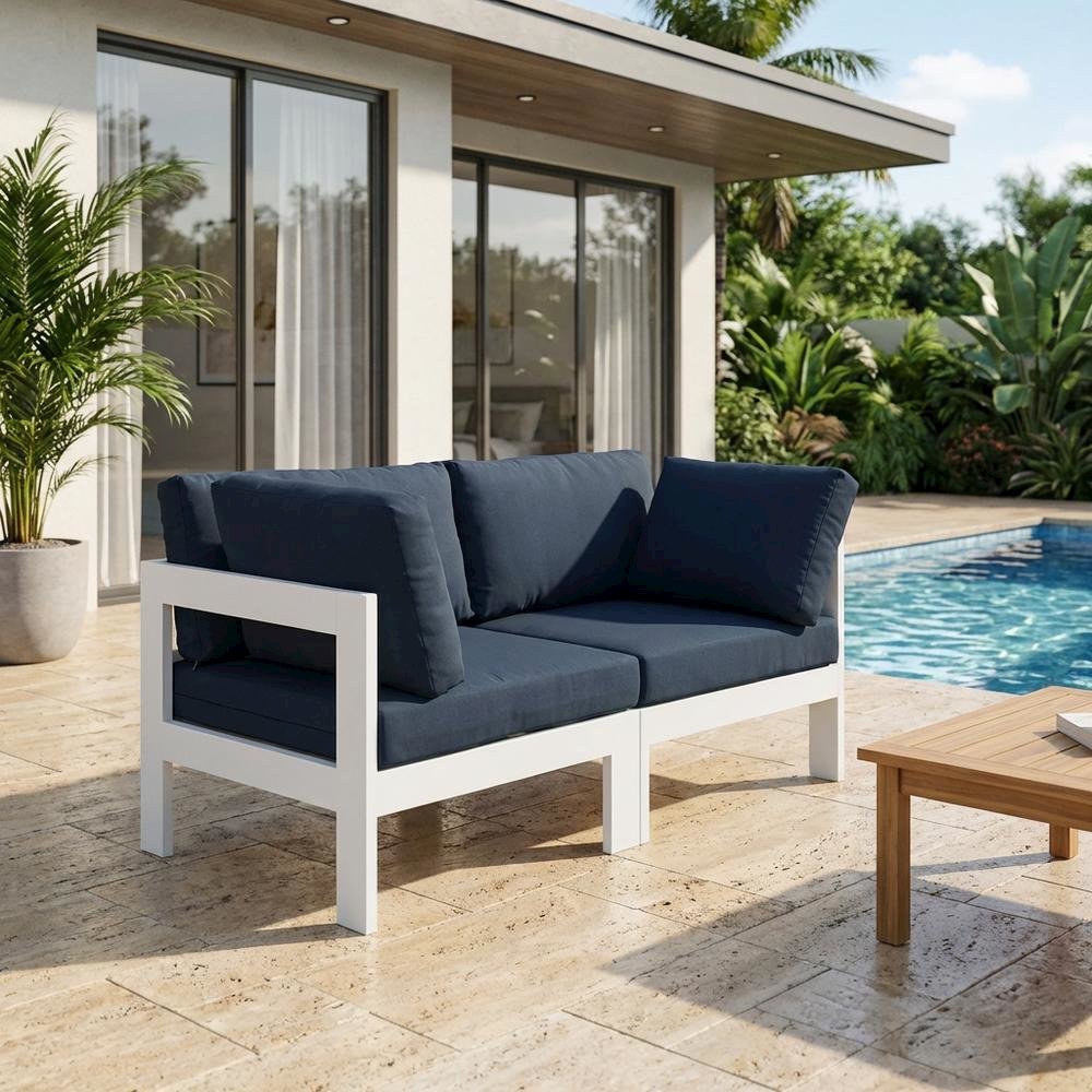 Navy Fabric Outdoor Modular Sofa With Contemporary Style And Cushioned Seating. Picture 3