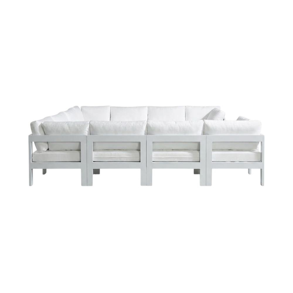 White Fabric Outdoor Patio Sectional, Contemporary Style, Comfortable Backrest. Picture 4