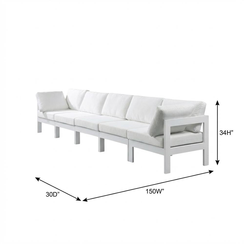 White Fabric Outdoor Patio Modular Sofa, Contemporary Style, Comfortable Back. Picture 7