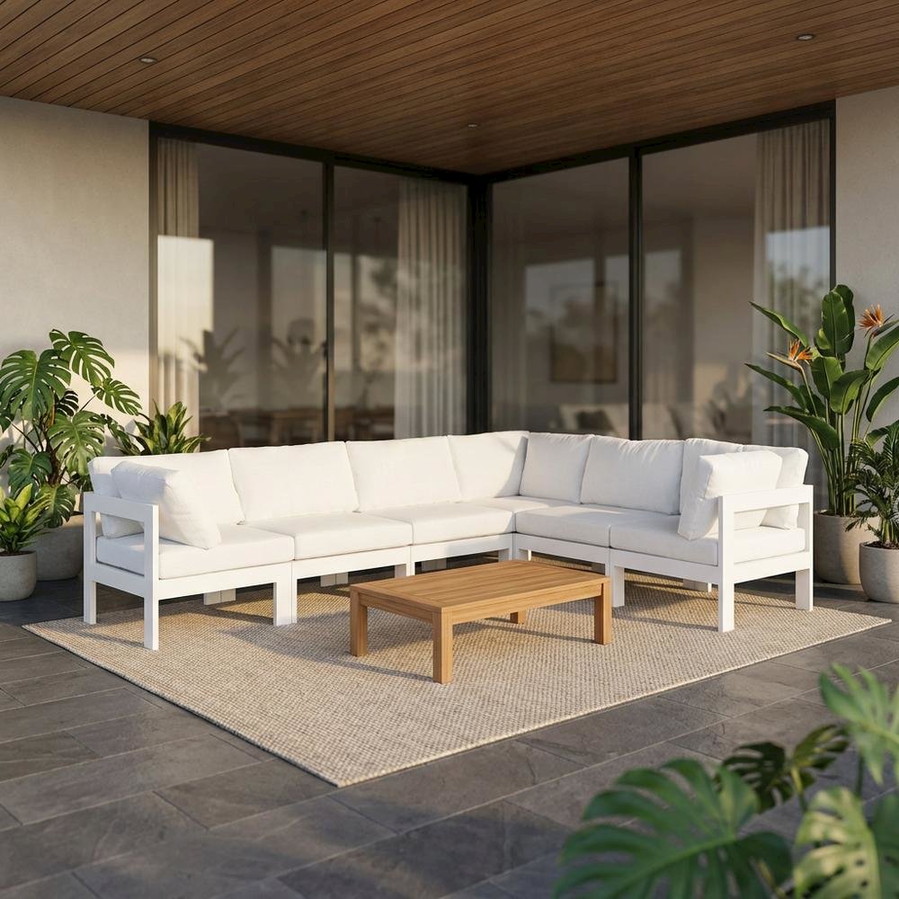 White Fabric Outdoor Patio Modular Sectional With Contemporary Style. Picture 2
