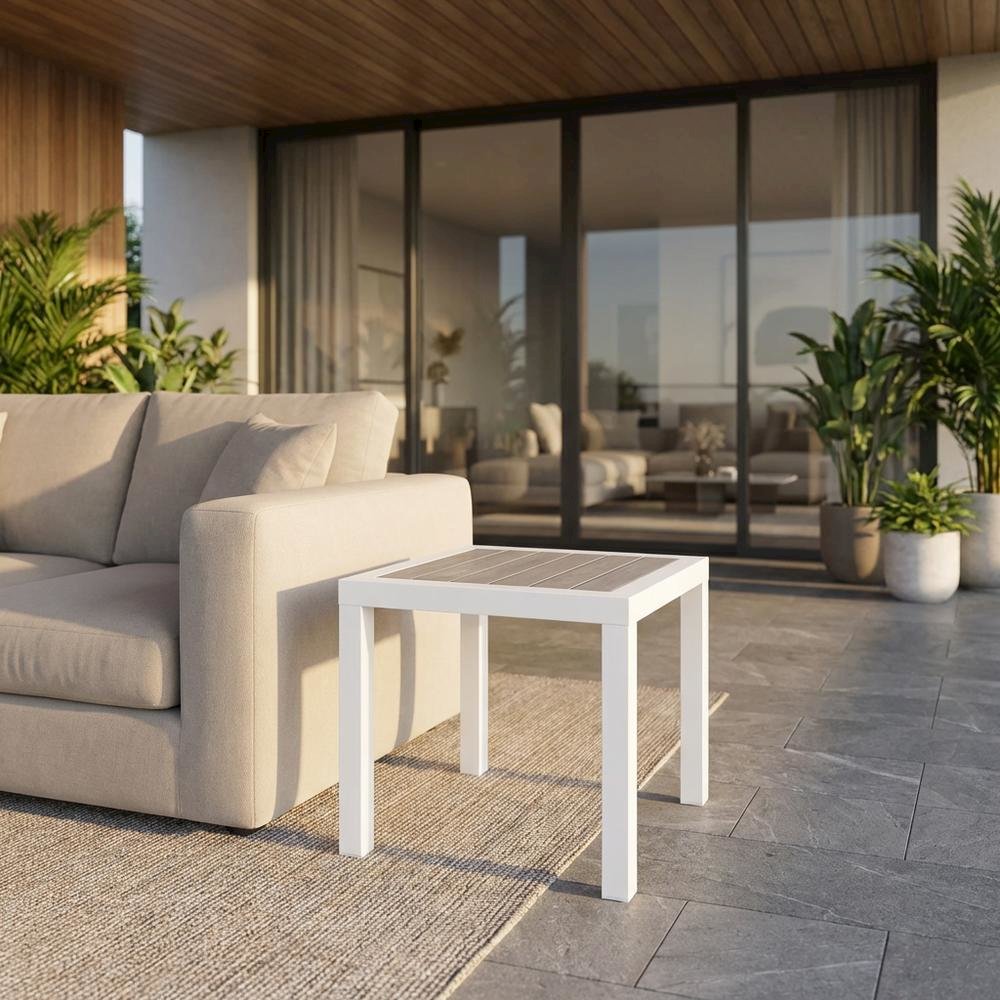 Gray Wood Look Outdoor Patio End Table With Aluminum Frame. Picture 2