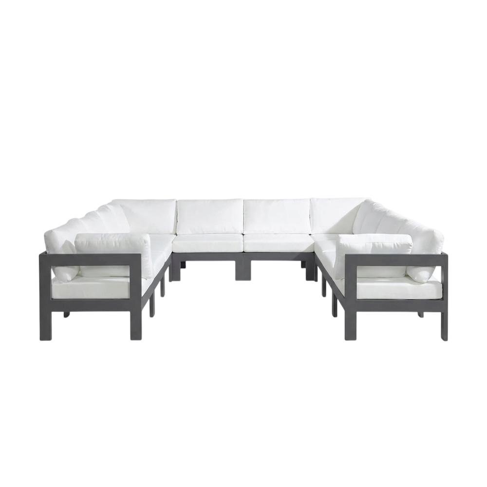 White Fabric Outdoor Sectional With Contemporary Style And Cushioned Seating. Picture 4