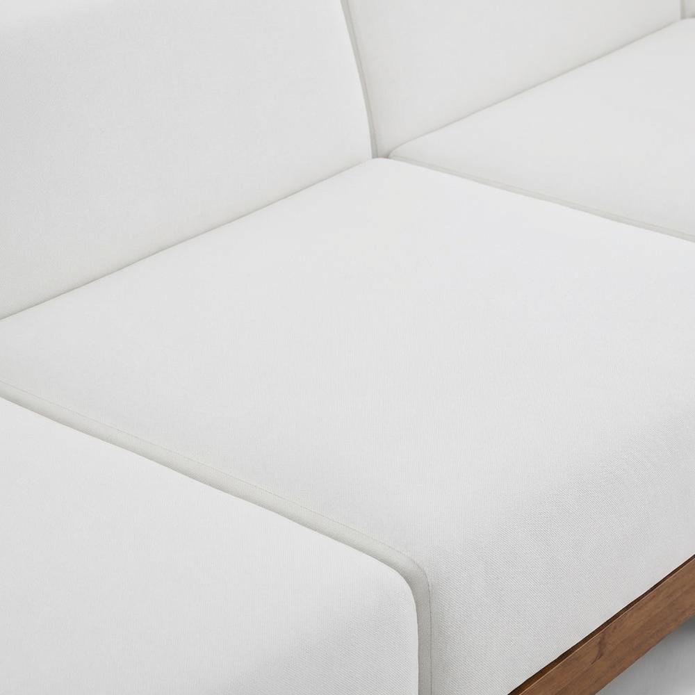Contemporary White Fabric Outdoor Modular Sofa For Patio With Acacia Wood Finish. Picture 5