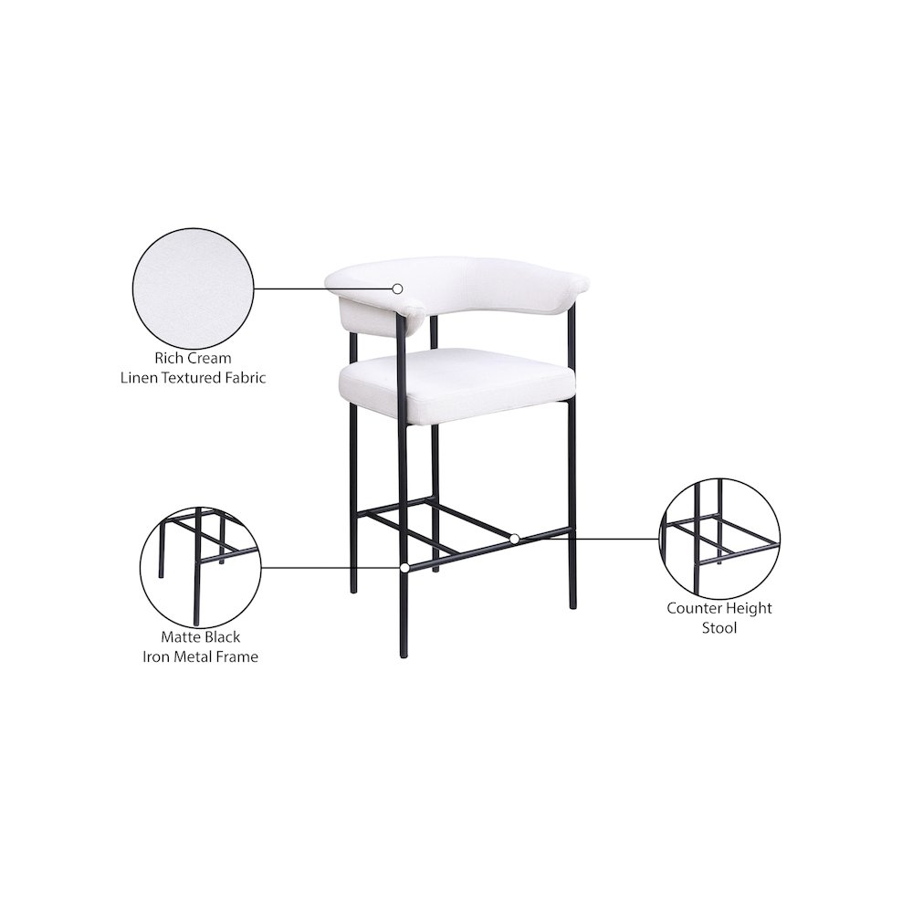 Malin Cream Linen Textured Fabric Counter Stool, Set of 2. Picture 8