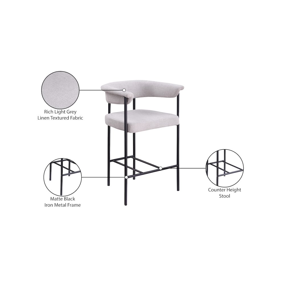 Malin Grey Linen Textured Fabric Counter Stool, Set of 2. Picture 8