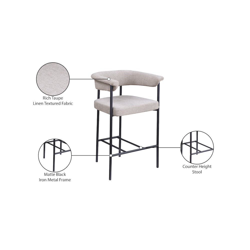 Malin Taupe Linen Textured Fabric Counter Stool, Set of 2. Picture 8