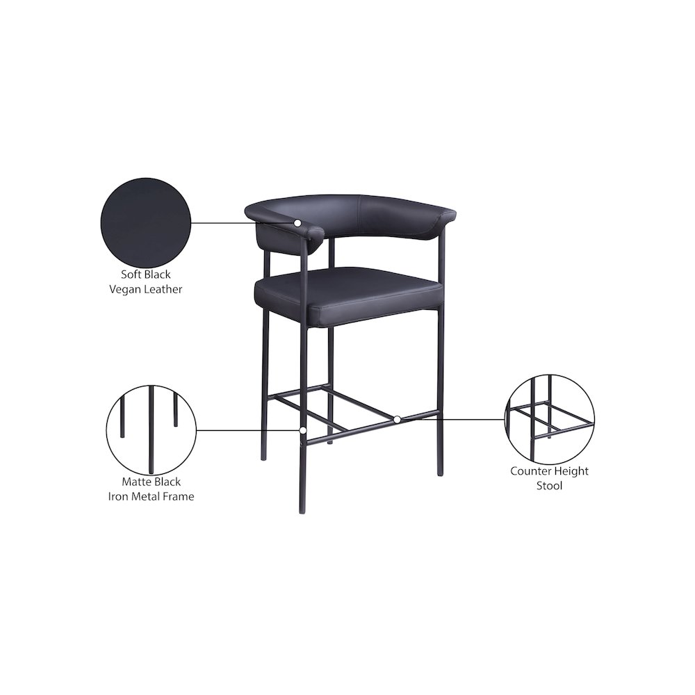 Malin Black Vegan Leather Counter Stool, Set of 2. Picture 8
