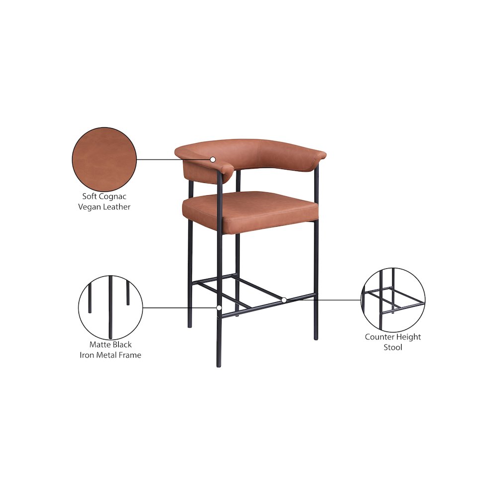 Malin Cognac Vegan Leather Counter Stool, Set of 2. Picture 8