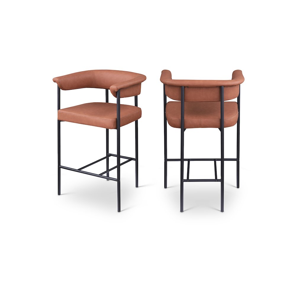 Malin Cognac Vegan Leather Counter Stool, Set of 2. Picture 1