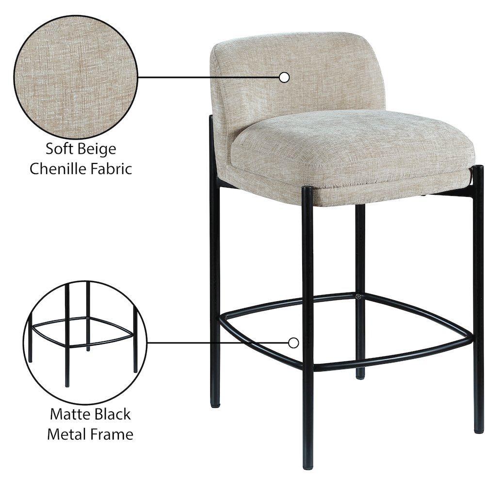 Burton Beige Chenille Fabric Stool, Set of 2. Picture 8