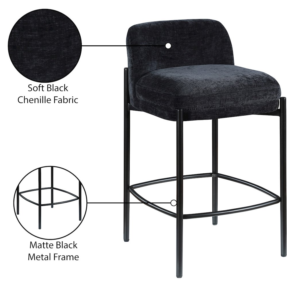 Burton Black Chenille Fabric Stool, Set of 2. Picture 8