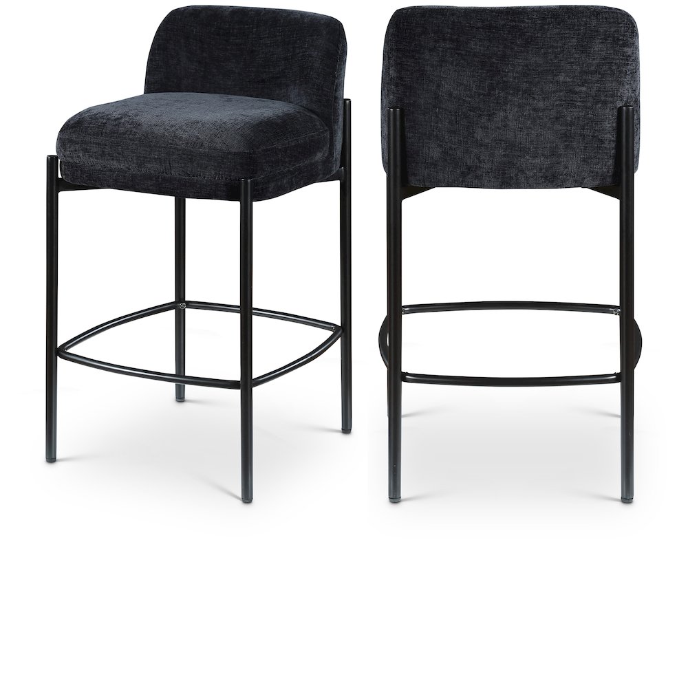 Burton Black Chenille Fabric Stool, Set of 2. Picture 1
