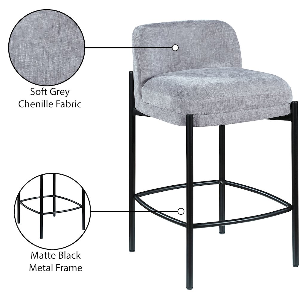 Burton Grey Chenille Fabric Stool, Set of 2. Picture 8