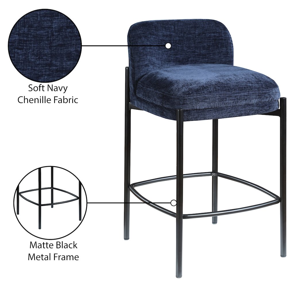 Burton Navy Chenille Fabric Stool, Set of 2. Picture 8
