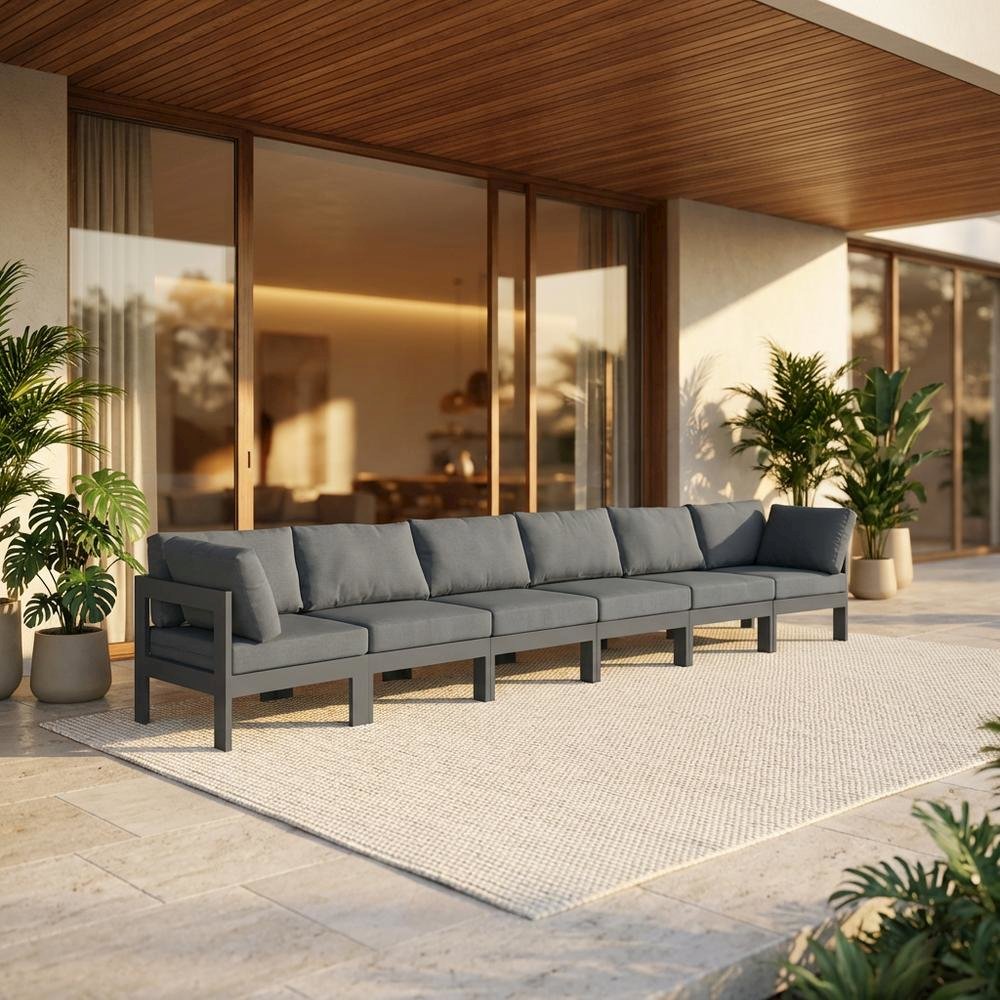 Gray Fabric Outdoor Modular Sofa With Contemporary Design And Cushioned Seating. Picture 2