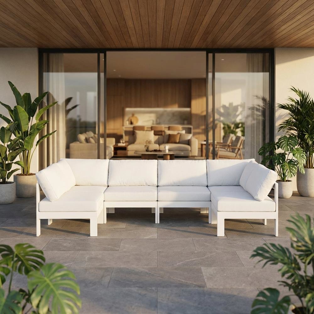 White Fabric Outdoor Modular Sectional For Patio Lounge With Contemporary Style. Picture 2