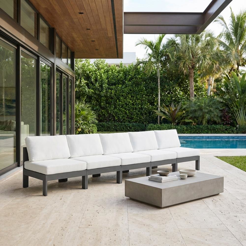 White Fabric Outdoor Patio Modular Sofa With Contemporary Design For Relaxing. Picture 3