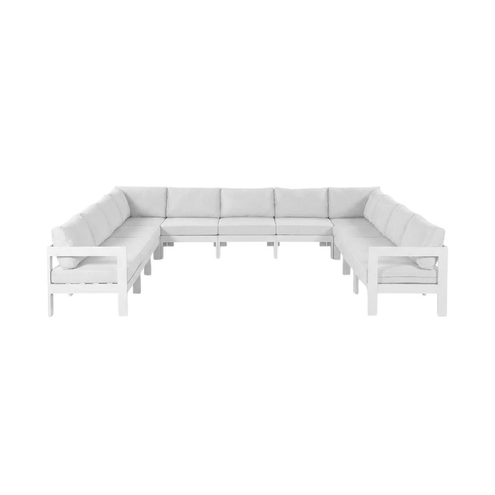 White Fabric Outdoor Patio Modular Sectional, Contemporary Style Relaxing Lounge. Picture 4