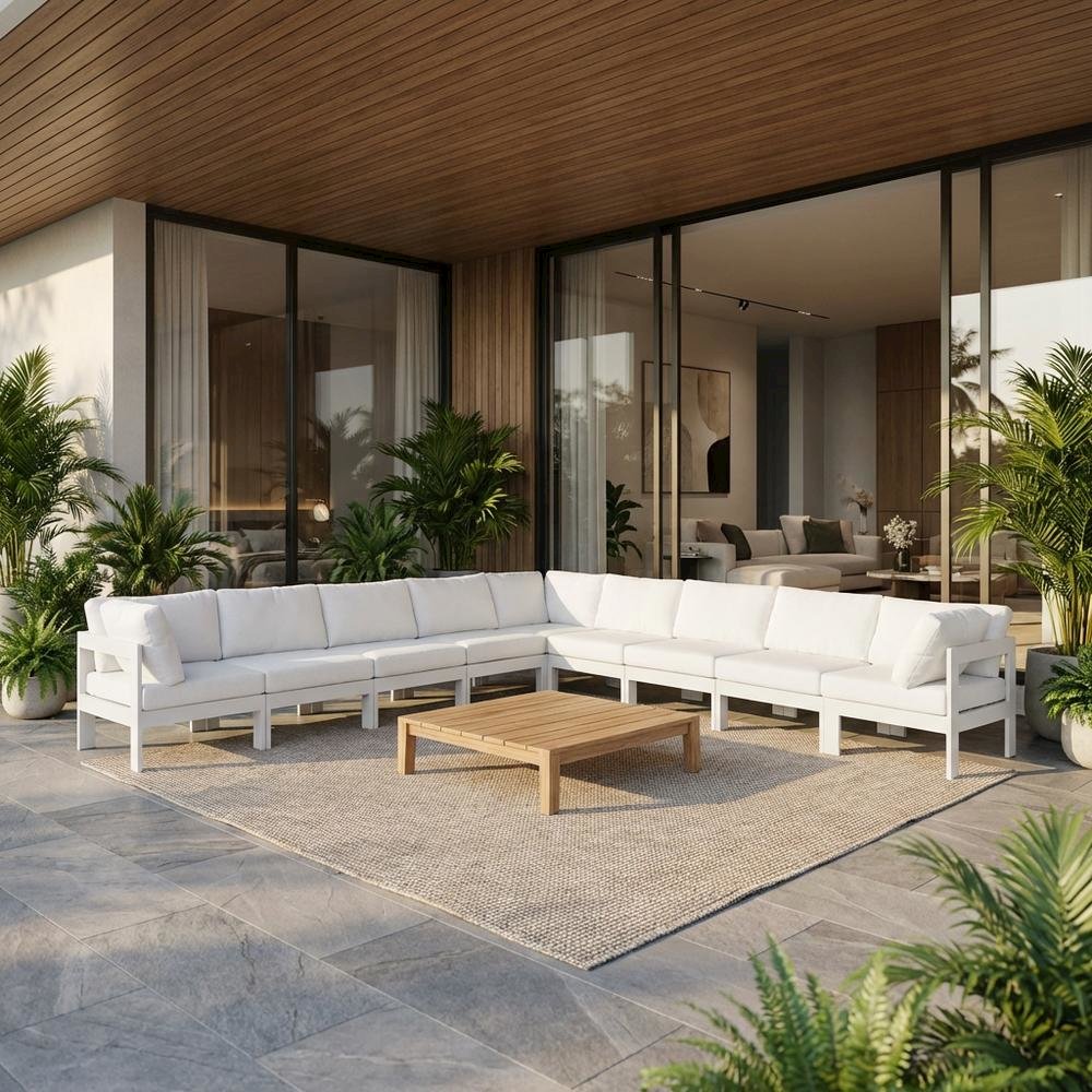 White Fabric Outdoor Patio Modular Sectional With Contemporary Style. Picture 2