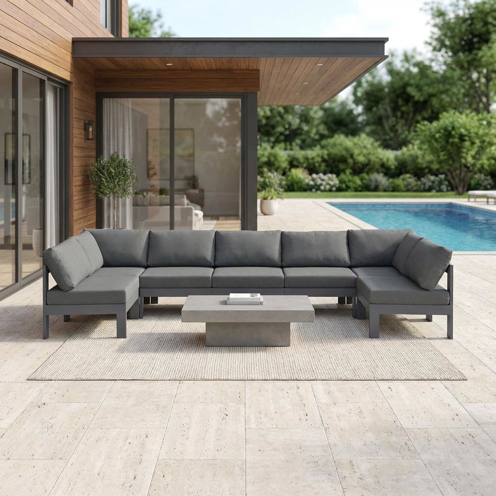 Gray Fabric Outdoor Patio Modular Sectional For Contemporary Lounge. Picture 3